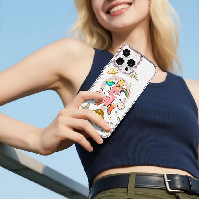 Case for iPhone 14 Pro Max,[Compatible with MagSafe],Spaceship Mushroom Phone Case Design，for Women Girls Magnetic Clear Cover - Slim, Sleek, & Shockproof Protection
