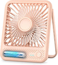 Koonie Desk Fan, Ultra Quiet 2.5-11h Battery Operated Small USB Fan with Strong Wind, 180° Tilt Folding and 3 Speeds Adjustable, Battery Powered Mini Personal Fan for Office Bedroom Desktop Pink