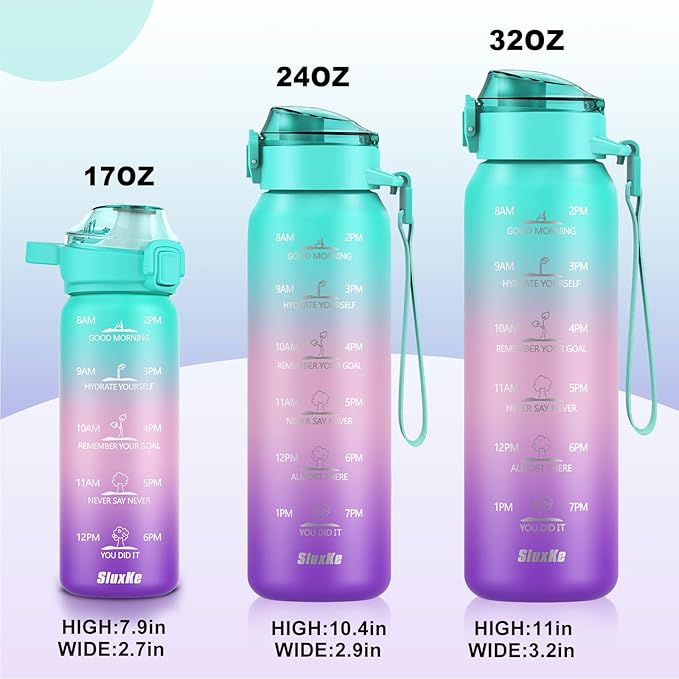 SLUXKE 32oz Insulated Water Bottle with handle BPA Free, 316 Stainless Steel Water Bottles 1000ml with Time Marker Double Walled, 1000ml Metal Water Flask Jug for Hiking, Biking, Running