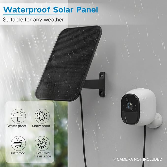 VIRTAVO 3.2W Solar Panel for Security Camera Compatible with Arlo Essential XL, Waterproof Solar Charger with 13ft Cable, 360° Adjustable Mount, Micro USB & USB-C for 5V Rechargeable Cameras
