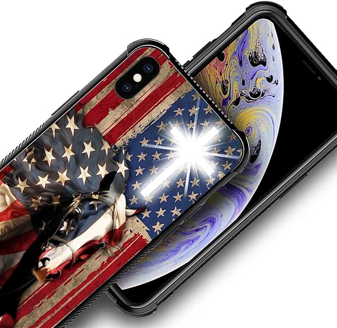 for iPhone X/Xs Case, Red American Flag Horse Cross Pattern Made of Soft Silicone Hard Acrylic Shock Protection for iPhone X/Xs