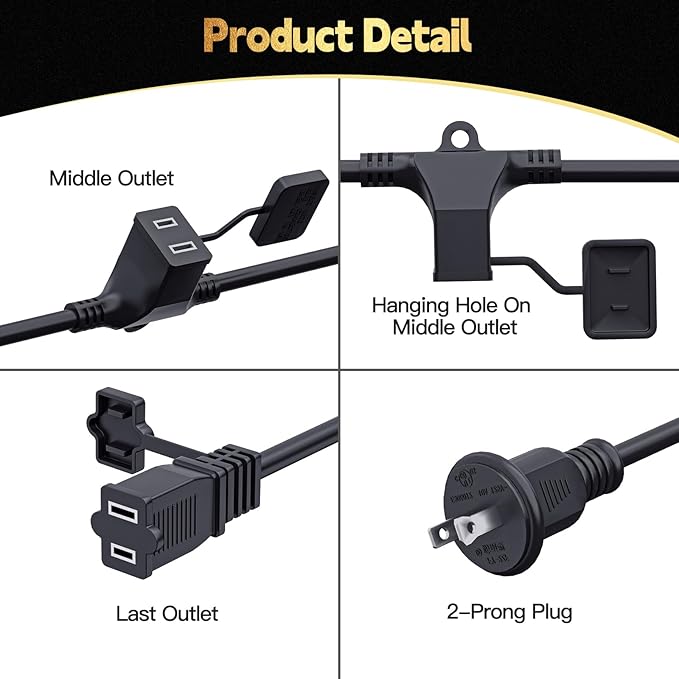 40FT Outdoor Extension Extension Cord for Halloween Christmas Inflatables with Multiple Outlets Black Electrical Cord with Multiple Plugs Outdoor Christmas Blow Up Decorations Light Extension Cords