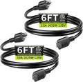 16/3 Black Extension Cord 6 FT (2Pack) Indoor, Short Extension Cord for Laptops, Coffee Makers, Office Home Appliances, 3 Prong Small Resistant Cable Flexible, 13A 125V 1625W ETL Listed