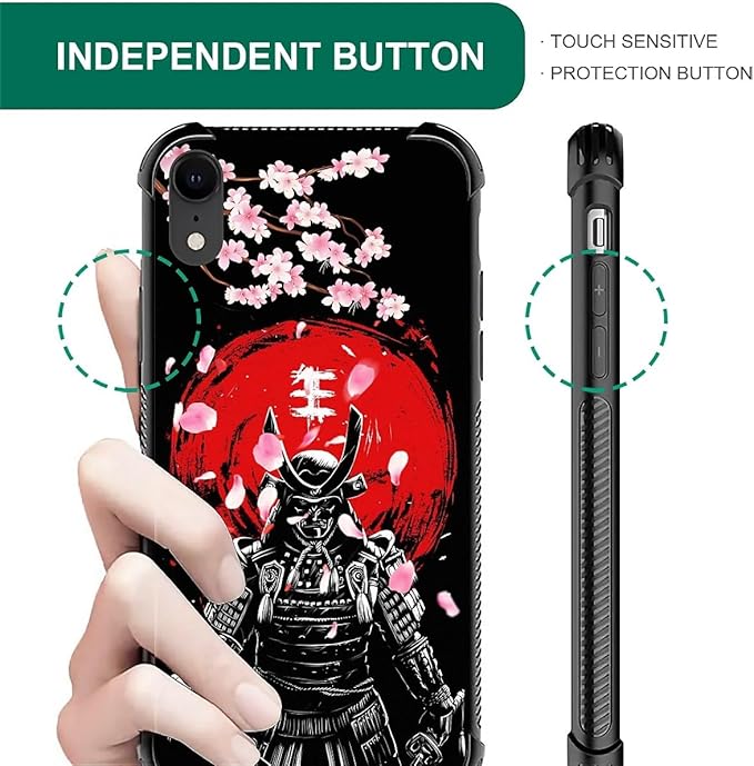 for iPhone XR Case, Sakura Japanese Samurai Pattern Graphic Design Girl Boy Soft Silicone Hard Acrylic Shock Protection for iPhone XR