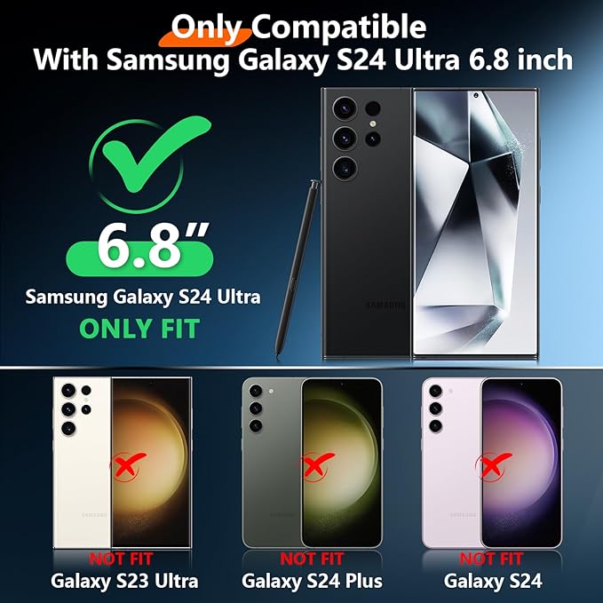 Red2Fire for Samsung Galaxy S24 Ultra Case, [2Pcs Screen Protector]+[2Pcs Lens Protector][Crystal Clear][No-Yellowing][Anti-Scratch][Mil-Grade Shockproof] Full Body Protection Phone Case 5G,Clear