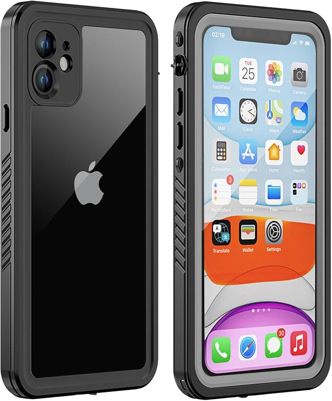 for iPhone 11 Waterproof Case with Screen Protector Full Body Protector Shockproof Dustproof Dirtproof Heavy Duty IP68 Waterproof Case for iPhone 11(6.1inch) (Black)