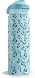 ENCOOL Leakproof Insulated Water Bottle with Straw Dual-Sip Water Bottle Bag-Safe Design for Work, Commute & Gym – Keeps Drinks Cold All Day, 32 oz, Glacier Butterfly