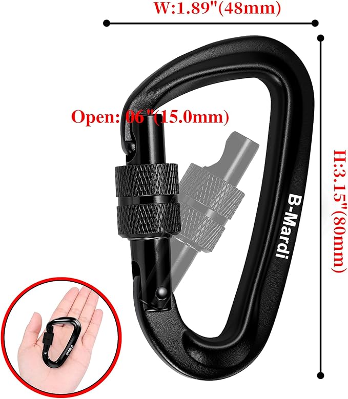 B-Mardi Carabiner Clips Heavy Duty 12kN (2697 lbs)-Lightweight Locking Carabiners for Camping, Hiking, Hammock, Dog Leash Harness, Outdoor and Gym etc, Keychains& Utility