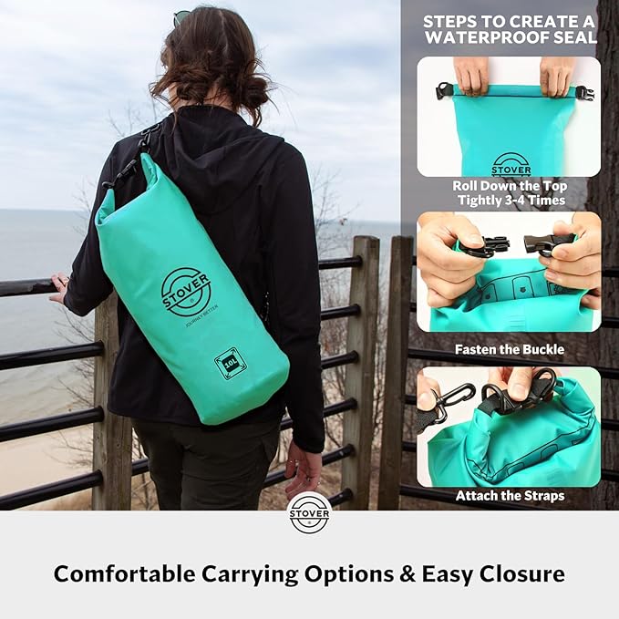 STOVER 5/10/25/30/40/55L Waterproof Dry Bag- Roll-Top Backpack w/Phone Case- Kayaking, Hiking, Camping, Boating- Men/Women
