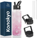 Konokyo 40oz Insulated Water Bottle Stainless Steel Sport Bottles with 3 Lids,Marble Blossom