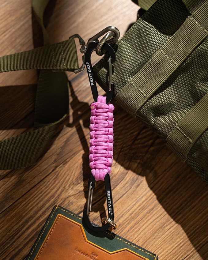 Paracord Braided Carabiner Keychain Lanyard Strap, Hanger Stroller Hook w/2 Carabiner Clips for Water Bottle Backpack