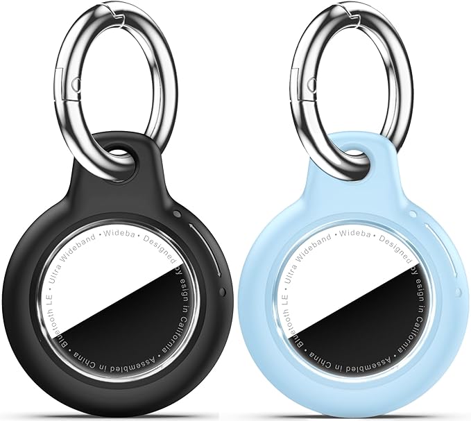 for Apple AirTag 2nd & 1st Gen, Waterproof Case for AirTag Holder Keychain,GPS Tracker Cover for Dog,Car Key,Luggage-F4-Black+Sky Blue