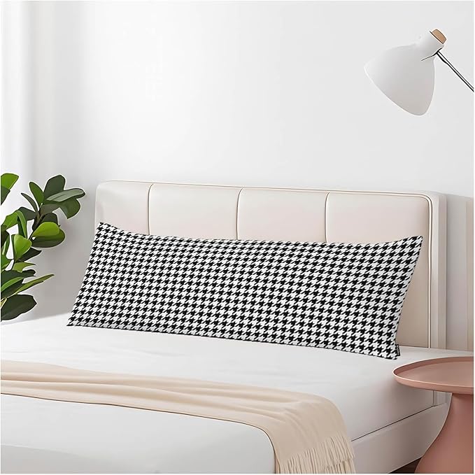 20"X54" Body Pillow Case Houndstooth, Black White Houndstooth Plaid Side Sleeper Body Pillow Covers Long Pillow Case Protector Accent Throw Pillow Cushion Cover for Couch Bed Sofa Car