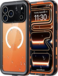 Red2Fire for iPhone 17 Pro Max Case Waterproof, [Built-in Screen Protector & Camera Protector][Compatible with MagSafe][Full Body Shockproof][IP68 Waterproof][Dustproof] Phone Case 6.9" Oragne/Clear