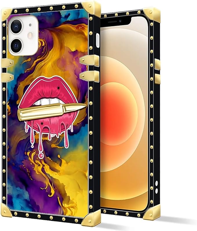 Compatible with iPhone 11 Case, Cool Corlorful Lip Marble Luxury Golden Decoration for Girl Women Soft TPU Shockproof Protective Hard PC Back for iPhone 11