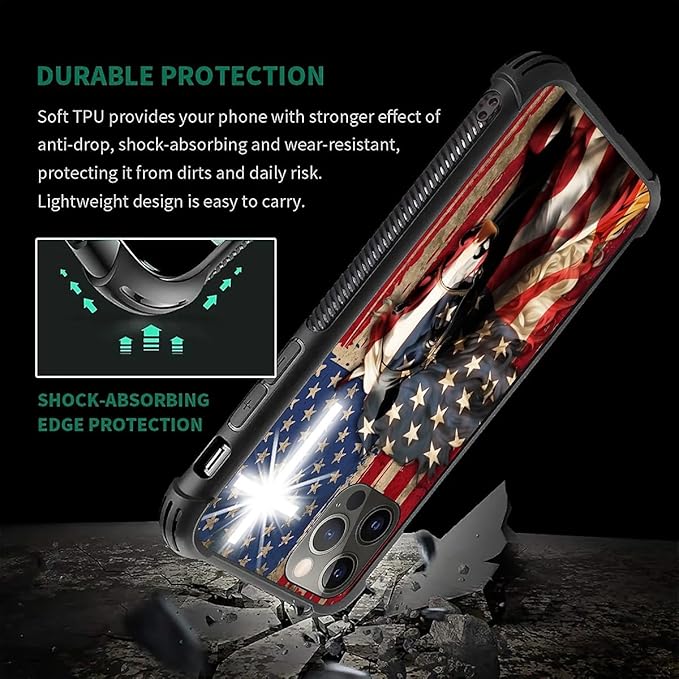 for iPhone 11 Pro Case, Red American Flag Horse Cross Pattern Made of Soft Silicone Hard Acrylic Shock Protection for iPhone 11 Pro
