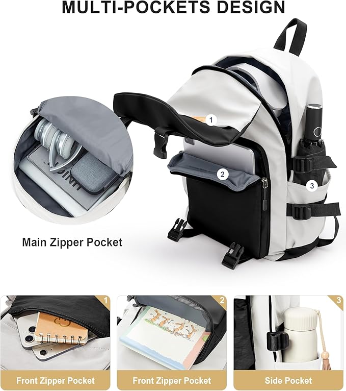 coowoz School Bag Lightweight Casual Daypack College Laptop Backpack for Men Women Water Resistant Travel Rucksack for Sports High School Middle Bookbag for girls(Black white)