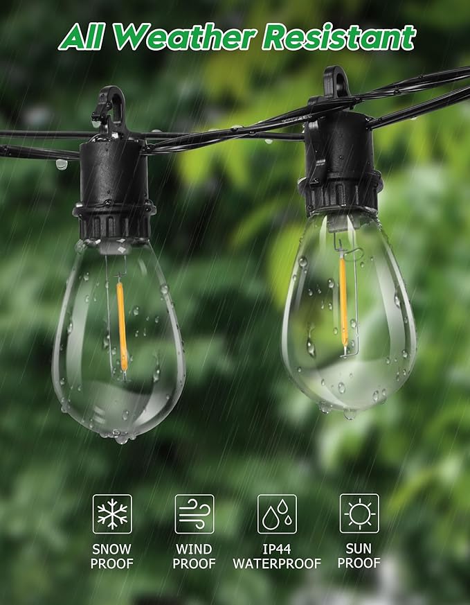 200FT Outdoor String Lights with 70 Shatterproof S14 Vintage Edison Bulbs E12 Sockets,2700K Dimmable Outdoor Lights,IP55 Waterproof LED String Lights for Outside, Patio, Garden, Backyard,Bistro