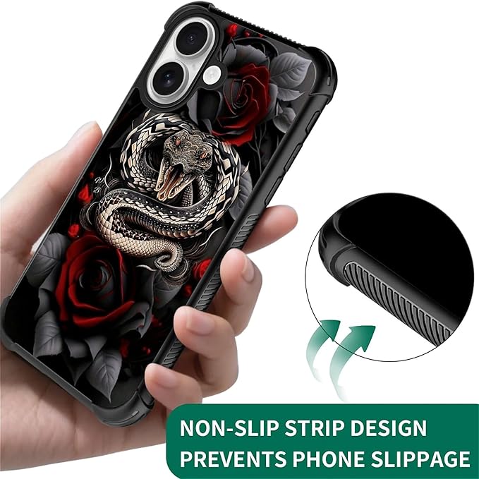 for iPhone 17 Case,for MagSafe Graphic Design for Girl Boy Soft Silicone Hard Acrylic Shock Protection Designed for iPhone 17 Entwined Rose Snake Pattern