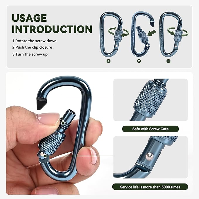 Carabiner Clip, Key Hooks for Keychain Aluminum D Ring Shape Carabiner, Key Chain Clip Hook, Keychain Clip, Multipurpose for Camping, Hiking, Backpacking or Other Outdoor Activities, 8PCS