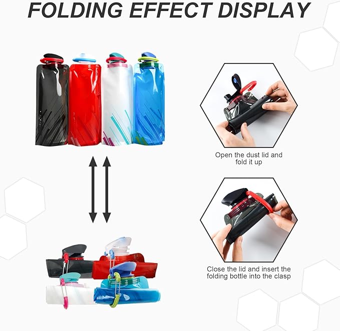 4 Pack 700 ml Collapsible Water Bottle,Portable Leakproof Bag for Drinking Foldable Flat Water Bottles for Camping Traveling Biking Hiking