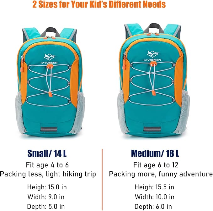 IVYGREEN Little Kids Hiking Backpack for Boys or Girls, Small Daypack for Camping or Travel (Teal blue, Small)