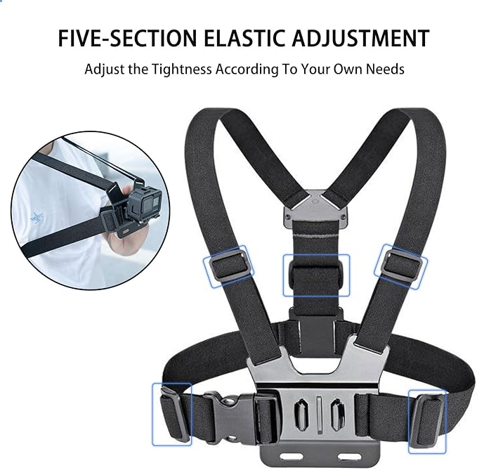 Adjustable Mobile Phone Chest Strap Harness Mount, Black, Compatible with iPhone, GoPro Hero, DJI Osmo Action Cameras