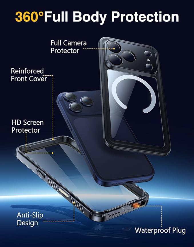Lanhiem Magnetic for iPhone 17 Pro Case Waterproof, Built in Screen Protector & Camera Protection, [Compatible with MagSafe] Full Body Dustproof Heavy Duty Rugged Phone Case 6.3'' (Black)