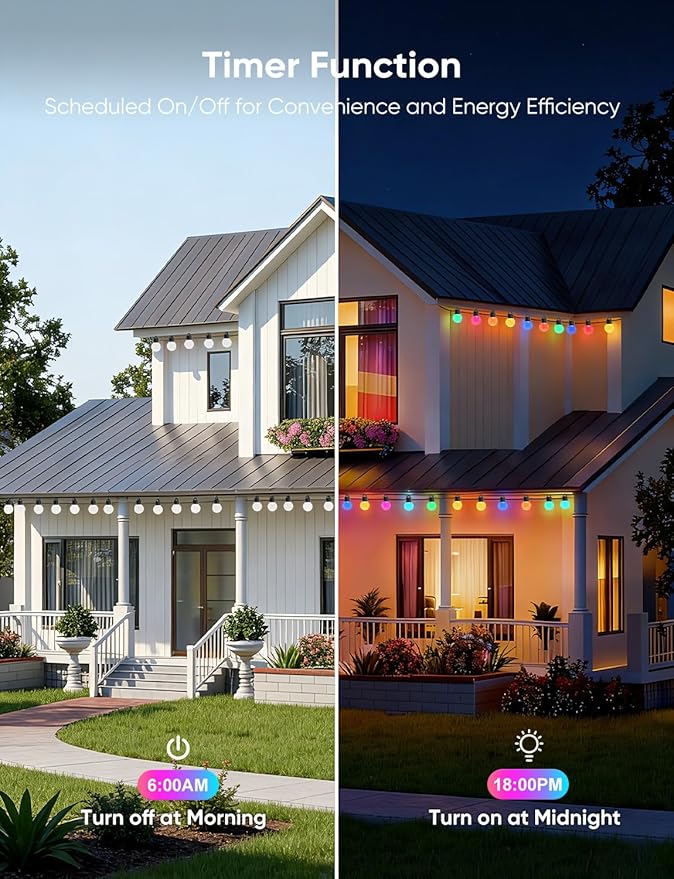 APPECK Outdoor String Lights 50ft, RGBW Color Changing Patio Lights with 25 Dimmable LED Bulbs, 111 Scene Modes, IP65 Waterproof Lighting for Outside, Party, Backyard, Pool, Compatible with Alexa