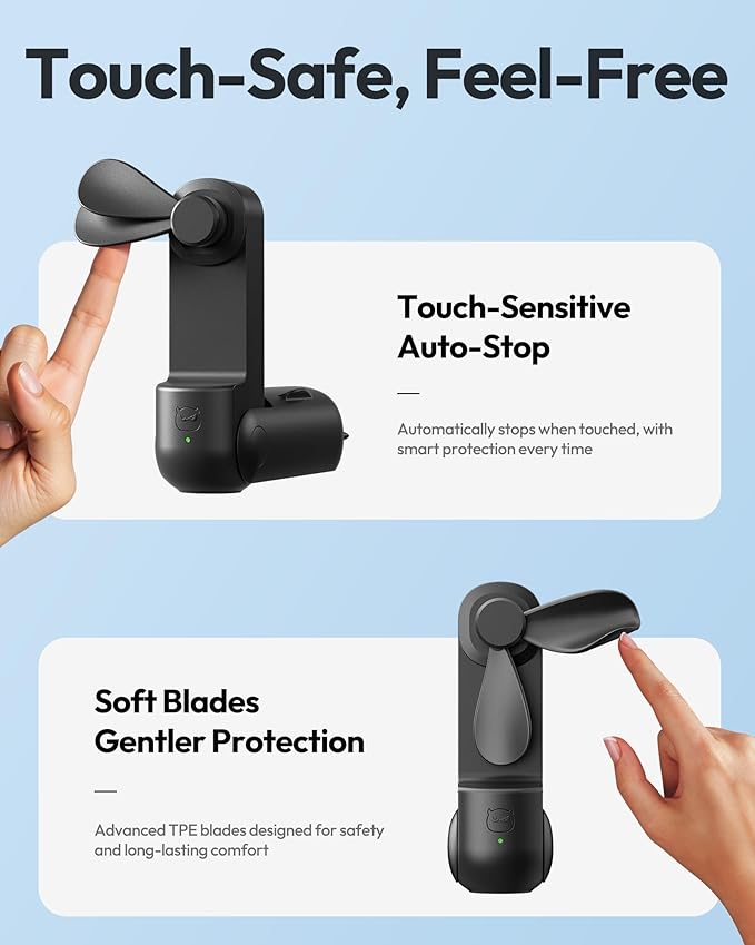 Gaiatop Portable Handheld Fan, 3 in 1 Mini Fan Handheld [17h Max Cooling], Foldable Personal Fans Pocket Design, USB Travel Fans Portable, Lash Trip Summer Essential Cute Gifts for Women Girl, Black
