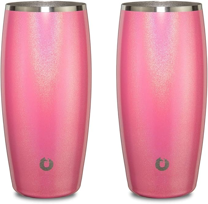 SNOWFOX Insulated Beer Glasses, Premium Vacuum Insulated Stainless Steel for Cold Drinks, Guiness Glasses, Set of 2, Lightweight Pint Glasses, Gift for Men, Home Bar Accessories, 18oz, Pink