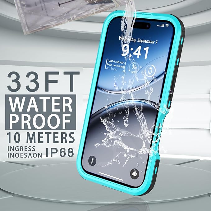 for iPhone 16 Pro Case Waterproof, [Shockproof] [Dustproof] [IP68 Waterproof] Full-Body Hard Case Built-in [Lens Screen Protection] for Diving Case (Teal, for iPhone 16 Pro 6.3in)
