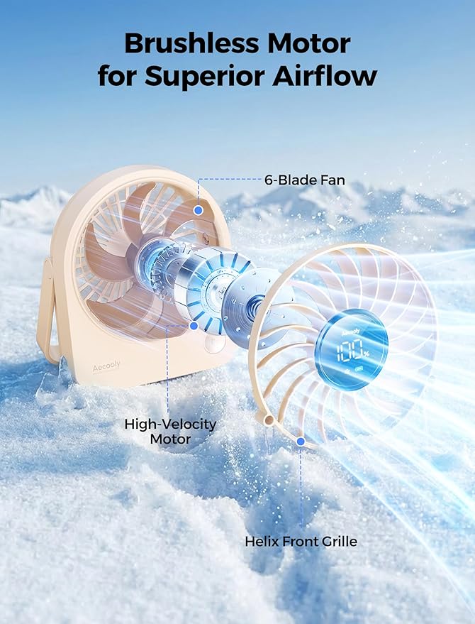 Aecooly Mini Portable Fan, Small Enough to Hold USB Desk Fan, 4 Speeds Quiet Rechargeable [10H Max Cooling Time], 180° Adjustable Battery Powered Personal for Travel, Office, Gifts for Women -Beige