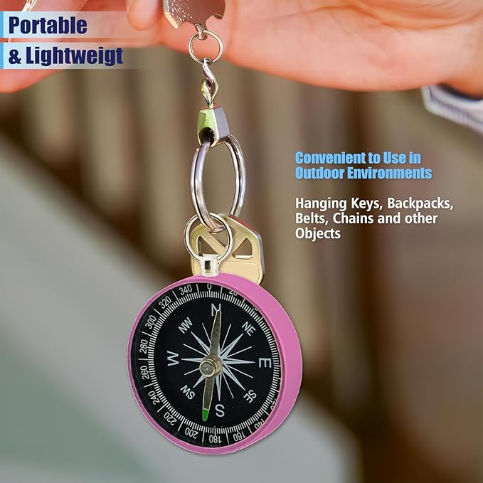 Pocket Compass, 2 Pieces Mini Compass with Key Ring, Suitable for Hiking Survival, Mountaineering Camping, Outdoor Adventure Party Navigation Tools
