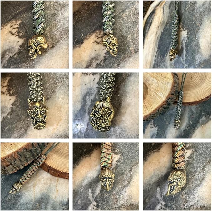 Handmade Lanyards with Brass Beads – Paracord 550 Survival Gear Leash for knives, Outdoor, and EDC Tools