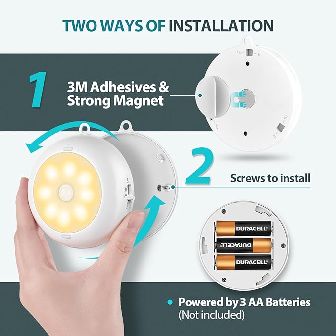 Reoshine Under Cabinet Lighting, LED Puck Lights AA Battery Operated, Closet Lights Motion Sensored for Kitchen, Shelf, Dimmable & Magnetic, 3000K Warm White (6 Pack)