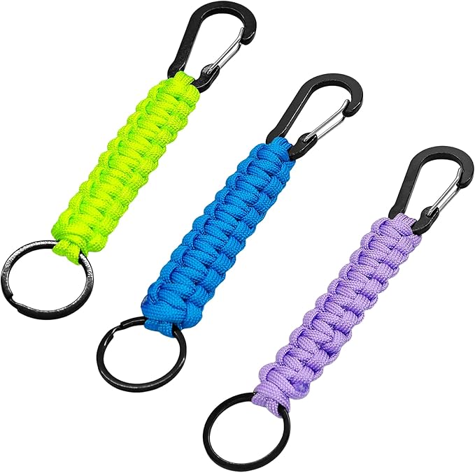 3PCS Paracord Keychain with Carabiner Clip, Braided Rope Key Chain Lanyard, Heavy Duty Paracord Keychain Ring for Men Women Outdoor Camping Hiking Backpack Survival Gear, Muitl-Color