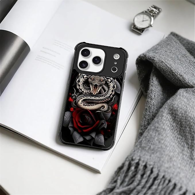 for iPhone 17 Pro Case,for MagSafe Graphic Design for Girl Boy Soft Silicone Hard Acrylic Shock Protection Designed for iPhone 17 Pro Entwined Rose Snake Pattern