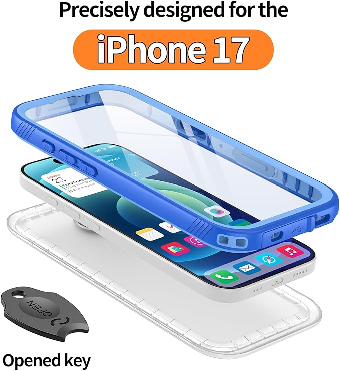 Cozycase TOP Waterproof Case for iPhone 17 - Military Heavy Duty 360 Shockproof Full Body with Screen Camera Protector Double IP68 Water Dust Drop Proof Hard Rugged Tough Bumper Front Back Slim Cover