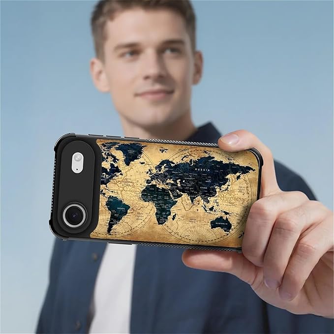 for iPhone 17 Air Case,for MagSafe Graphic Design for Girl Boy Soft Silicone Hard Acrylic Shock Protection Designed for iPhone 17 Air Brown World Map Pattern