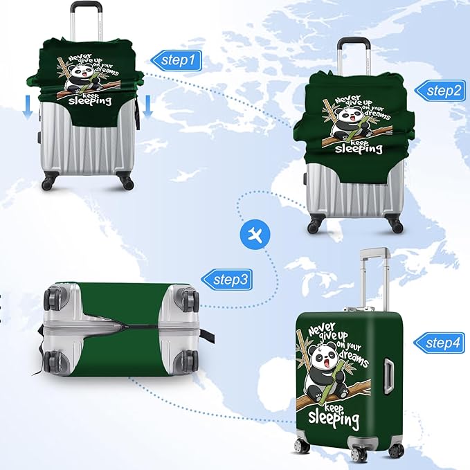 ANNA QUEEN Cute Sleeping Panda Luggage Cover-Stretchable, Water Resistant & Durable Suitcase Protector,Universal Washable Fit for 24-26 Inch Checked Baggage