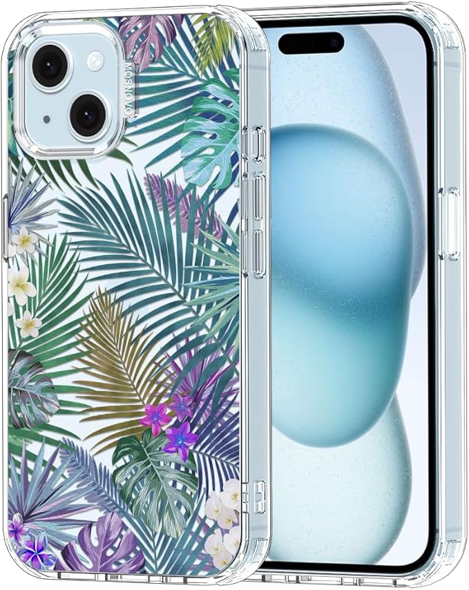 MOSNOVO Case for iPhone 15, [Buffertech 6.6ft Military-Grade Drop Protection] [Anti Peel Off Tech] Clear TPU Bumper Phone Case Cover Design - Tropical Rainforests