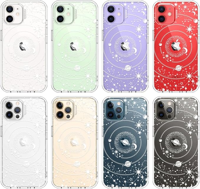 MOSNOVO Case for iPhone 12 & iPhone 12 Pro, [Buffertech 6.6ft Military-Grade Drop Protection] [Anti Peel Off Tech] Clear TPU Bumper Phone Case Cover Design - Galaxy