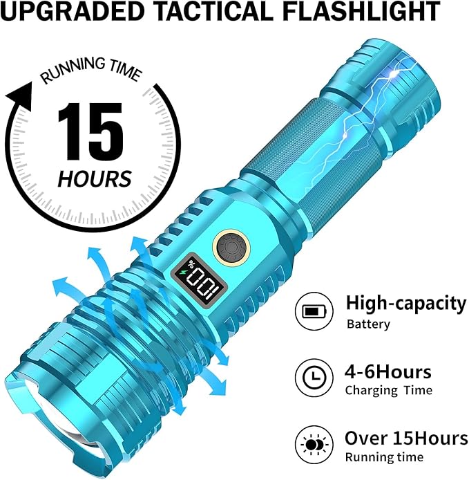 Flashlights High Lumens Rechargeable, 100,000LM LED Super Bright Flash Light, Zoomable Linternas with LCD Digital Display, 5 Mode, Waterproof, Powerful Tactical Flashlight for Emergencies Camping Gift