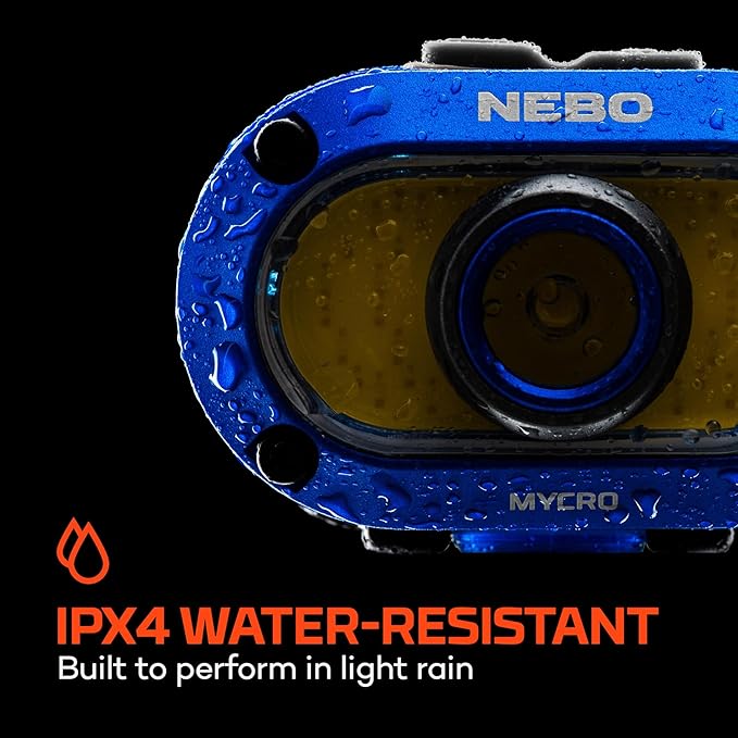 NEBO MYCRO 550+ Rechargeable Headlamp | 550 Lumens, 7 Light Modes, Water Resistant, Detachable Hat Clip, Super Bright Head Lamp for Camping & Hiking, Includes USB Charging Cable – Blue
