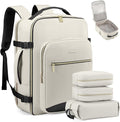 LOVEVOOK Travel Backpack for Women & Men 40L,Airline Approved Carry On Backpack Travel Essentials,TSA Carry on Luggage,Waterproof Personal Item Travel Bag,Suitcase with 3 Packing Cubes,Beige-Black