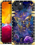 Compatible with iPhone 15 Case, Glistening Golden Butterfly Vibrant Purple Blue Luxury Golden Decoration for Girl Women Soft TPU Shockproof Protective Hard PC Back for iPhone 15