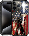 for iPhone 16 Pro Case, Red American Flag Horse Cross Pattern Graphic Design Girl Boy Soft Silicone Hard Acrylic Shock Protection for iPhone 16 Pro
