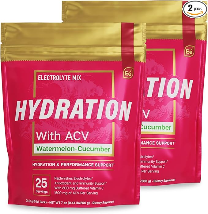 Essential Elements Hydration Packets - Watermelon Cucumber - Electrolytes Powder No Sugar - Electrolyte Drink Mix - Superior Hydration with ACV & Vitamin C - 50 Stick Packs