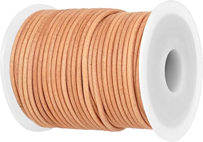 GENIQUE Real/Genuine Round Leather String Cord for Necklace, Bracelets, Jewellery, Braiding (2mm, Natural Distressed)